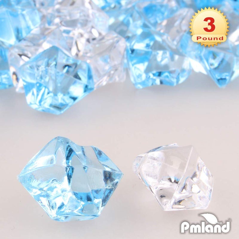 PMLAND Clear Fake Ice Rocks â€“ 550 Pcs Large Mixed Light Blue Acrylic Gems Crushed Plastic Diamonds, 3 Lbs / 2.25 Quarts Bulk Vase Filler for Centerpieces Wedding Theme DÃ©cor Aquarium Table Scatter - Image 3